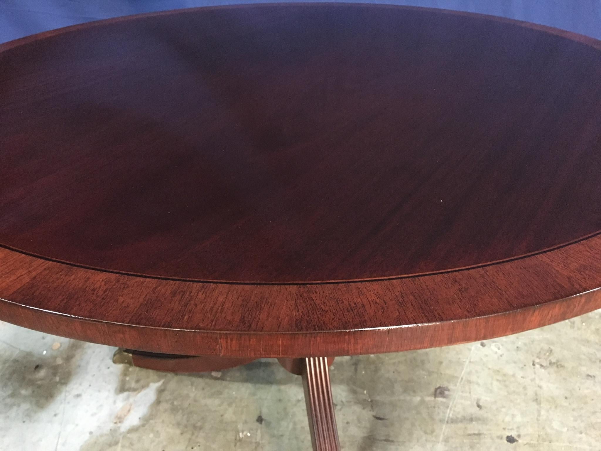 Contemporary Round Banded Mahogany Georgian Style Accent Foyer Table by Leighton Hall For Sale