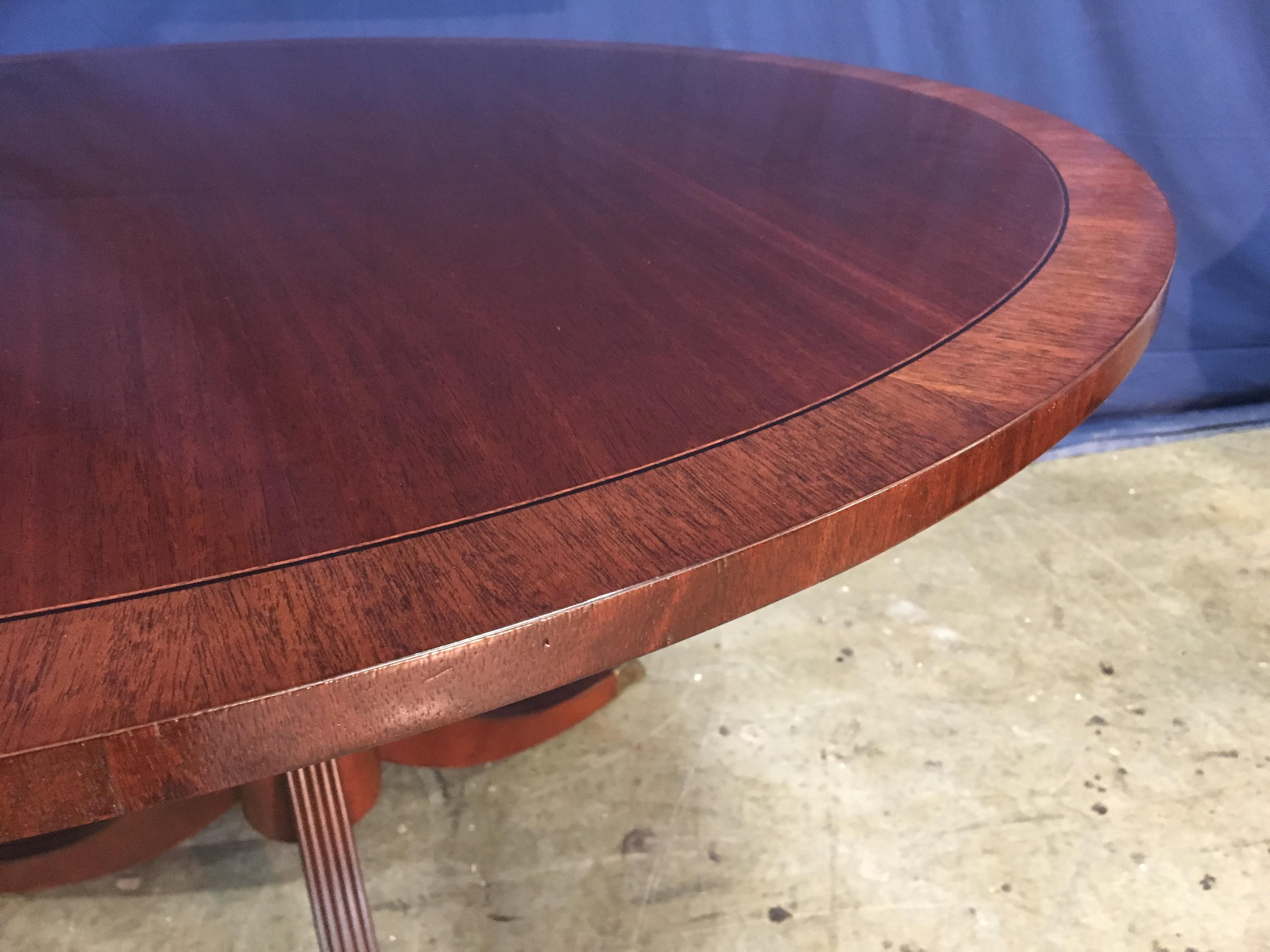 Contemporary Round Banded 48 inch Mahogany Georgian Style Accent Foyer Table by Leighton Hall