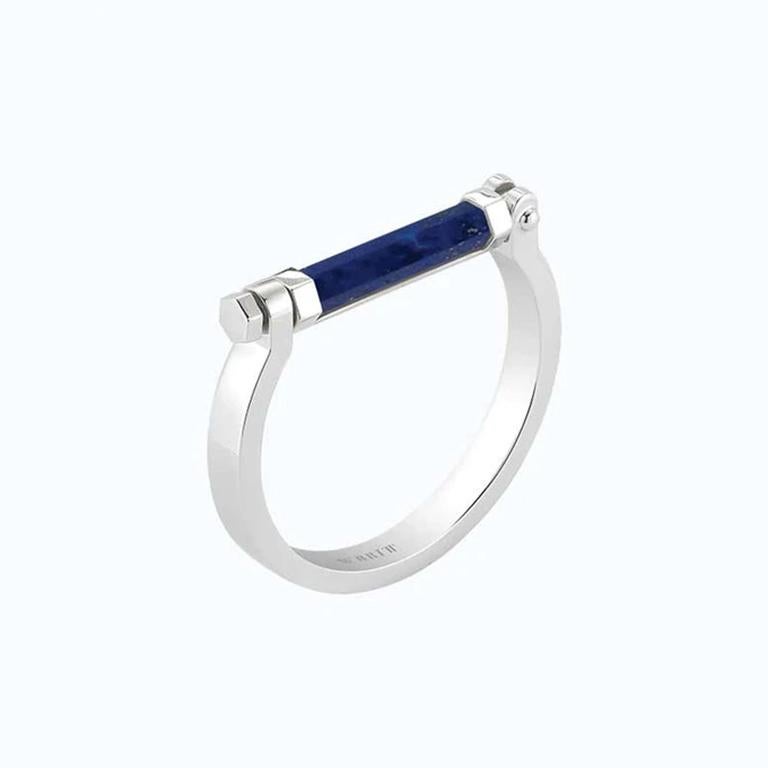 Contemporary Round Bar Bracelet, Sliver, Lapis  For Sale