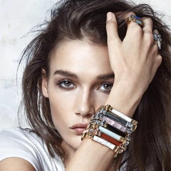 Round Bar Bracelet, Sterling Silver, Rose Quartz