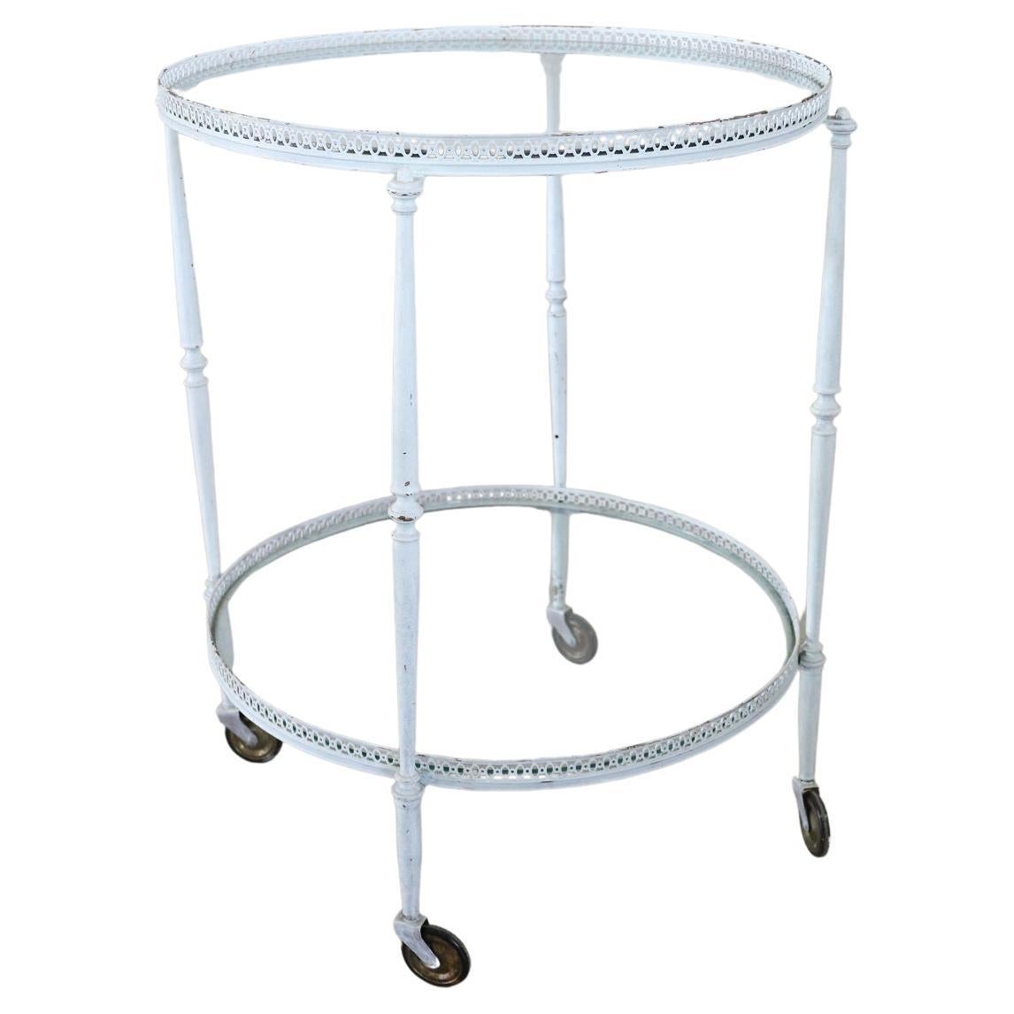 Round Bar Cart in White Lacquered Brass and Two Glass Tops, 1980s