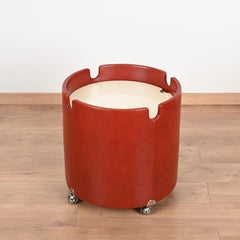 Round Bar Cart / Side Table in Maroon Leather by L. Massoni for Frau, Italy 1968