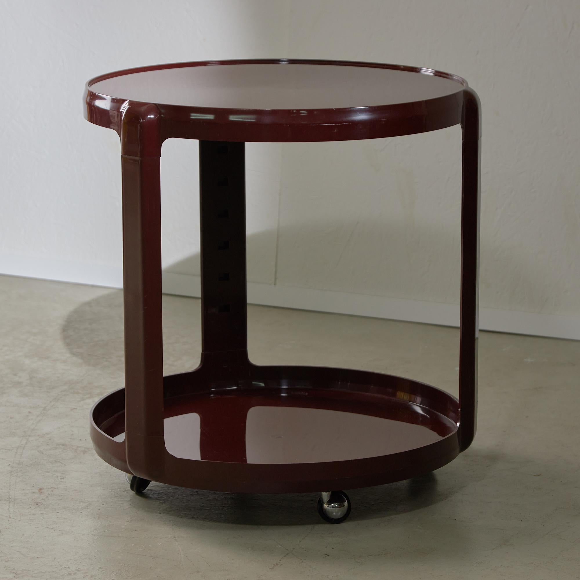 Carrito Redondo de Bar y Servicio en Borgoña, por Alberto Rosselli para Kartell, 1970s Moderno de mediados de siglo en venta