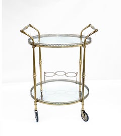 Round Bar Trolley of Maison Baguès, Bar Cart with Bottle Holder, France, 1950s