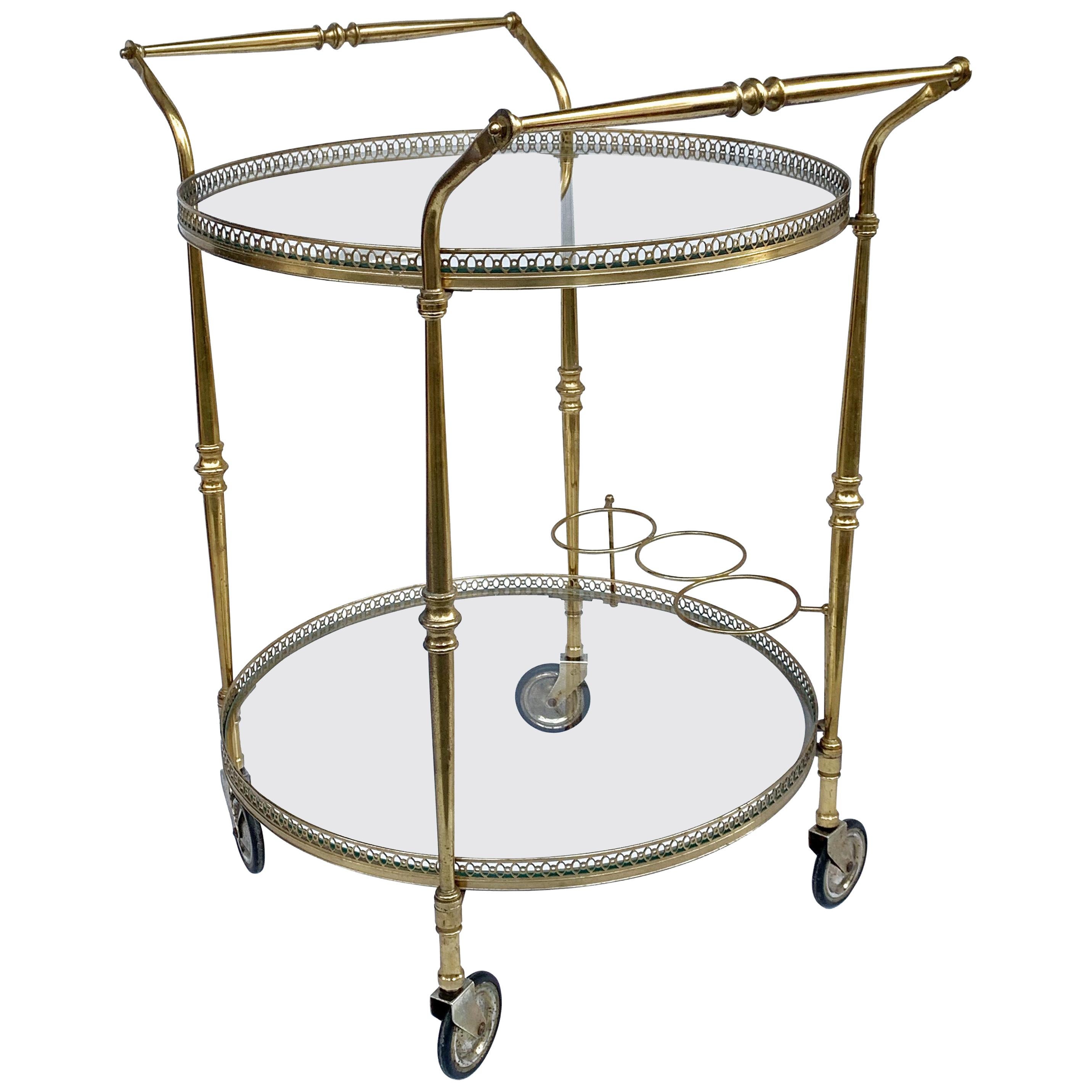 Round Bar Trolley of Maison Baguès, Bar Cart with Bottle Holder, France, 1950s