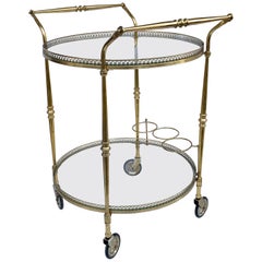 Round Bar Trolley of Maison Baguès, Bar Cart with Bottle Holder, France, 1950s