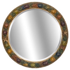 Round Barbola Bevel Mirror with Relief of Fruit from England (Diameter 22 1/4)