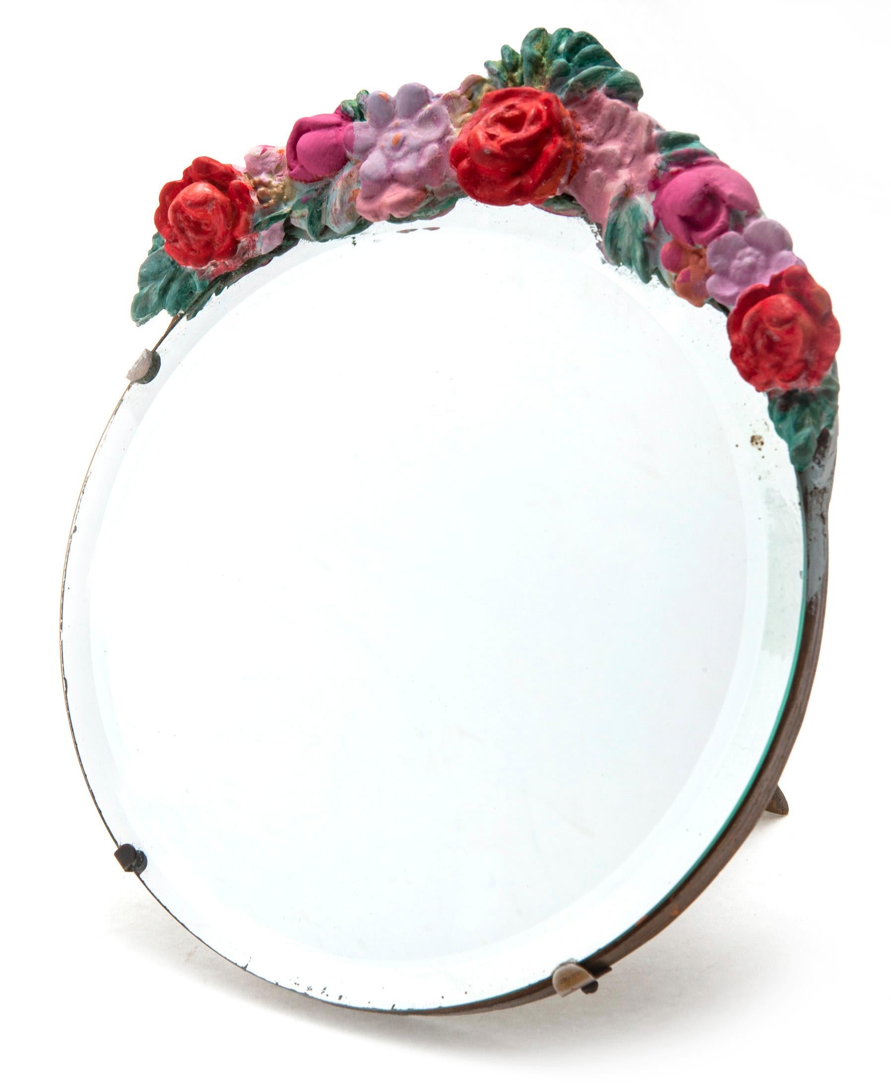 Runde Barbola Floral Tisch Staffelei mit abgeschrägtem Spiegel  (Gegossen) im Angebot
