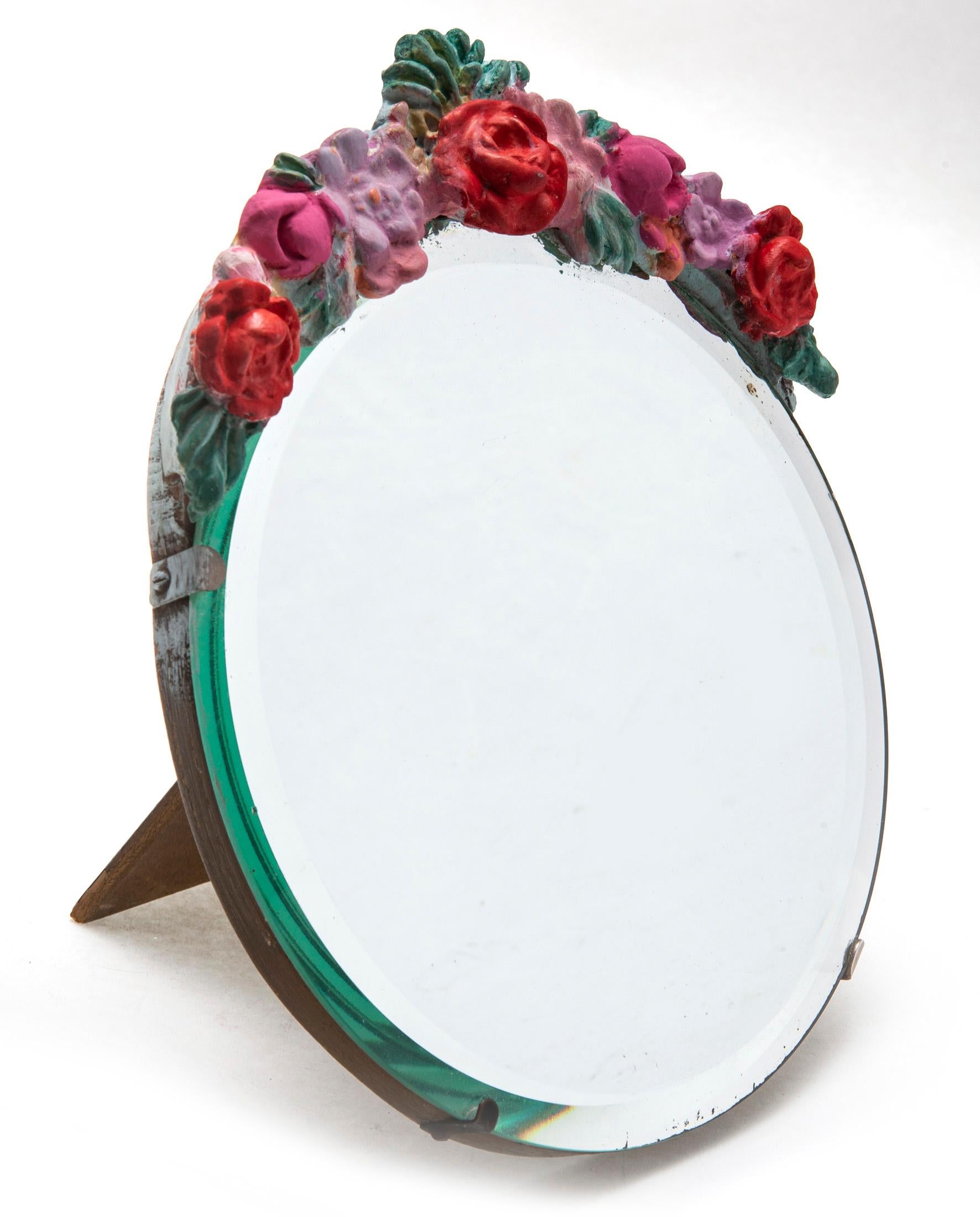 Runde Barbola Floral Tisch Staffelei mit abgeschrägtem Spiegel  (20. Jahrhundert) im Angebot