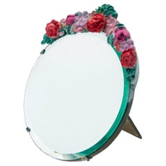 Round Barbola Floral Table Easel with Beveled Mirror
