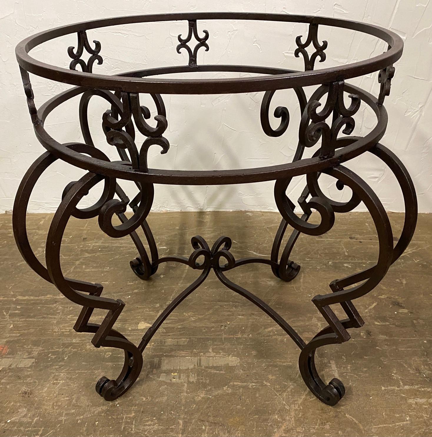 Post-Modern Round Baroque Style Metal Base and Glass Top Dining Table