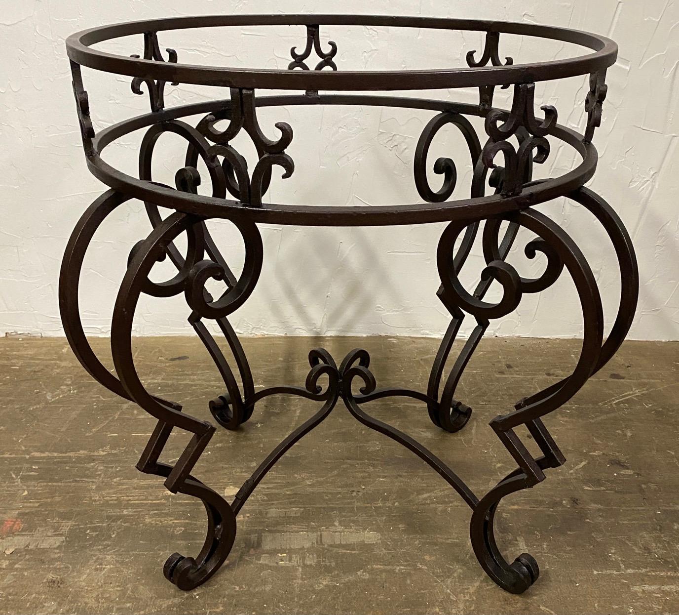 North American Round Baroque Style Metal Base and Glass Top Dining Table For Sale