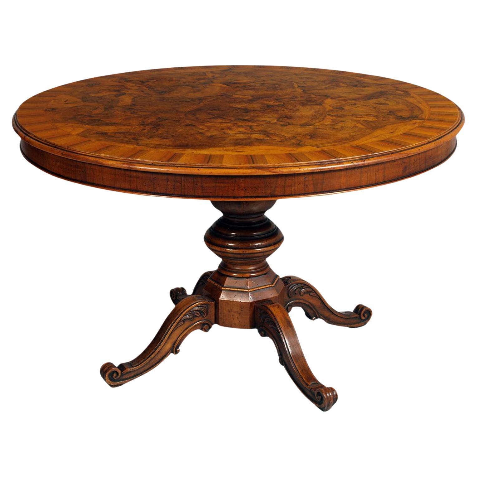  Round Baroque Table Mid 1900s Top in Ferrarese Walnut Root and Central Inlay For Sale