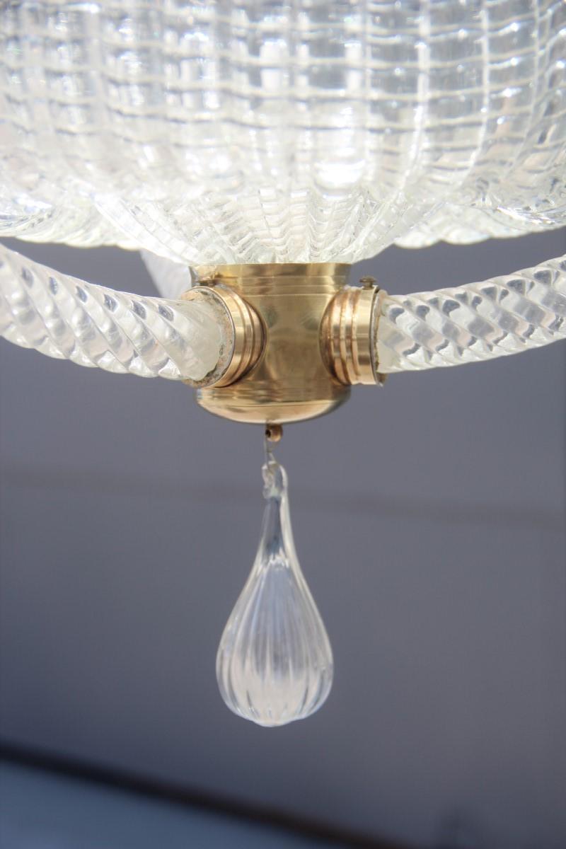 Mid-Century Modern Round Barovier Ceiling Lamp Lantern Murano Art Glass Midcentury Italian Design 