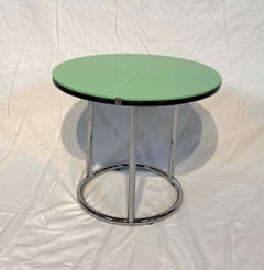 Round Bauhaus Side Table, Chrome, Black and Green Glass, Germany, circa 1930