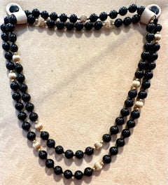 Round Bead Black Onyx & 14 Karat Gold Bead Necklace