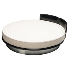 Round Bed in Aluminum and Black Saddle Leather 
