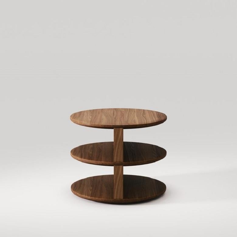 Modern Round Bed Side Table  Crafted From Solid Wood With Three Storage Levels For Sale