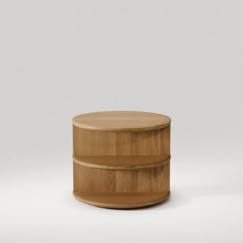 Portuguese Round Bed Side Table  Crafted From Solid Wood With Three Storage Levels For Sale
