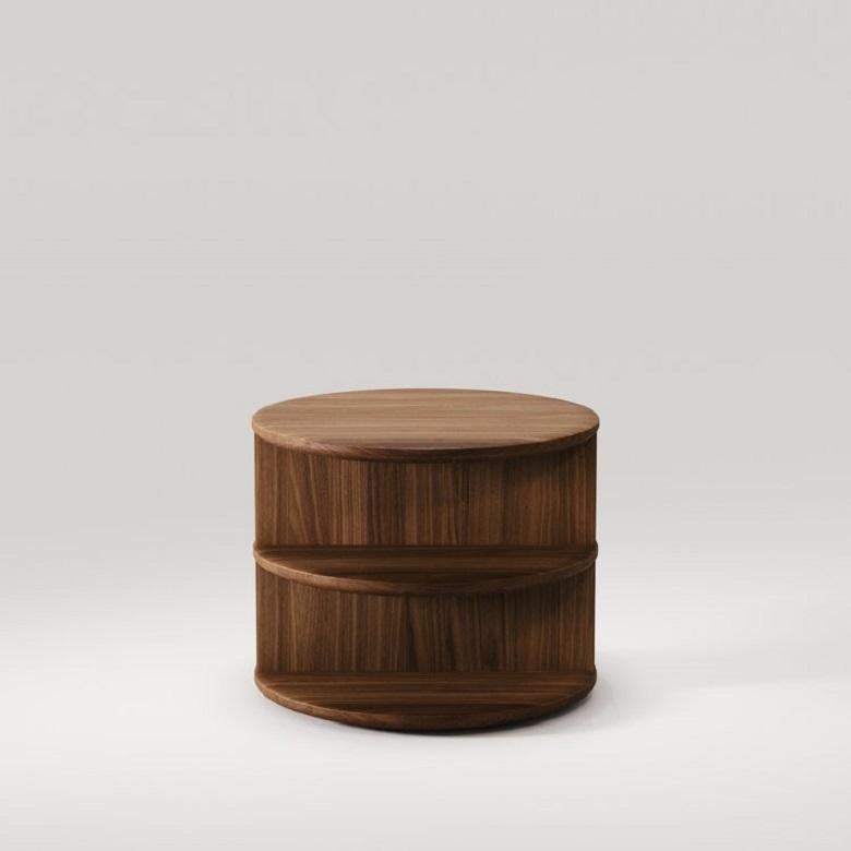 Hand-Crafted Round Bed Side Table  Crafted From Solid Wood With Three Storage Levels For Sale
