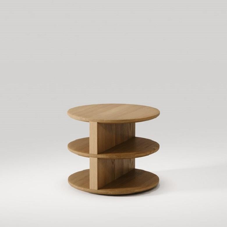 Contemporary Round Bed Side Table  Crafted From Solid Wood With Three Storage Levels For Sale