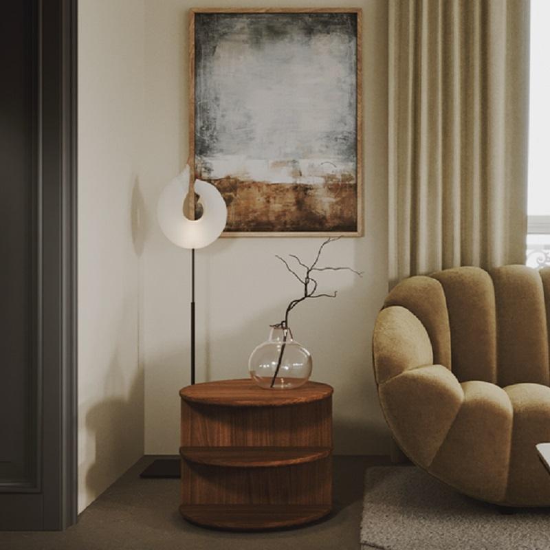 Round Bed Side Table  Crafted From Solid Wood With Three Storage Levels For Sale 2