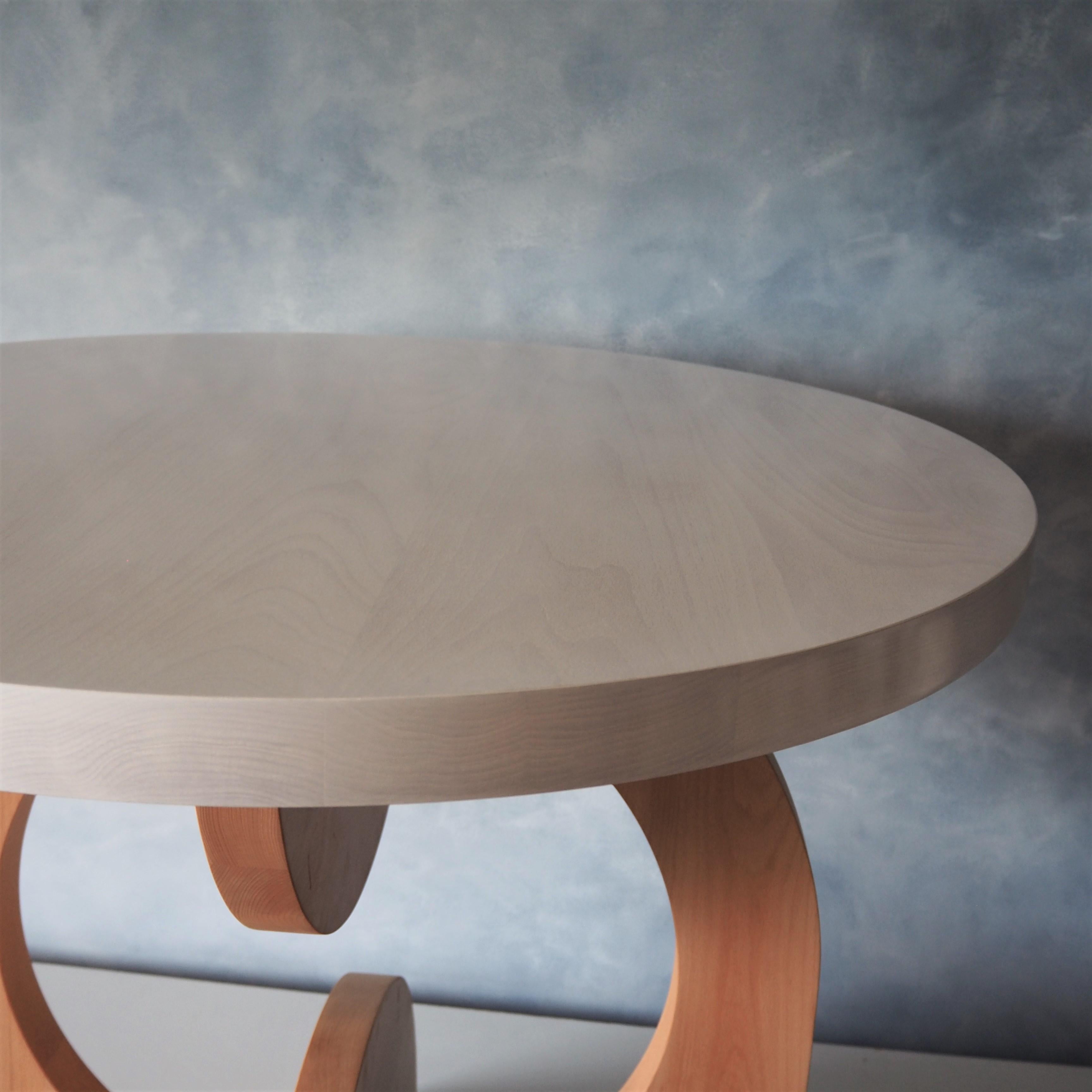 Modern White and Beech Round Dual Crescent Dining Table by MSJ Furniture Studio