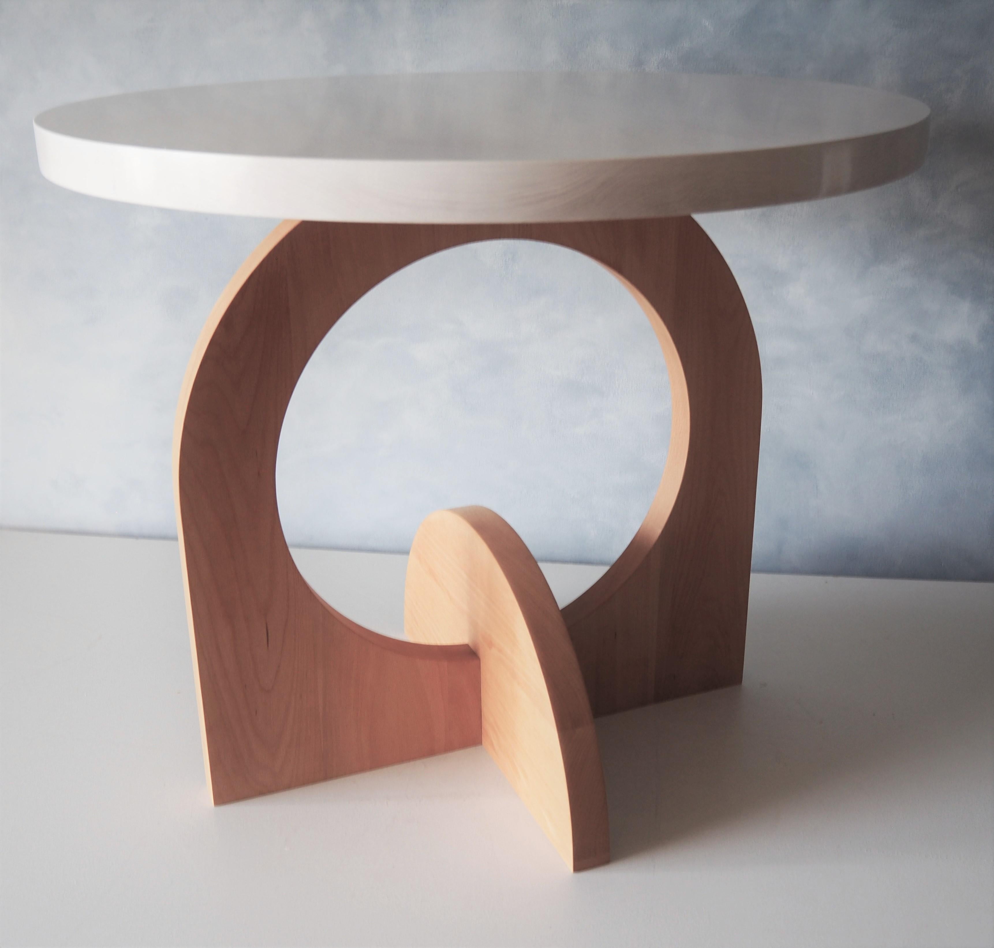 North American White and Beech Round Crescent Dining Table by MSJ Furniture Studio