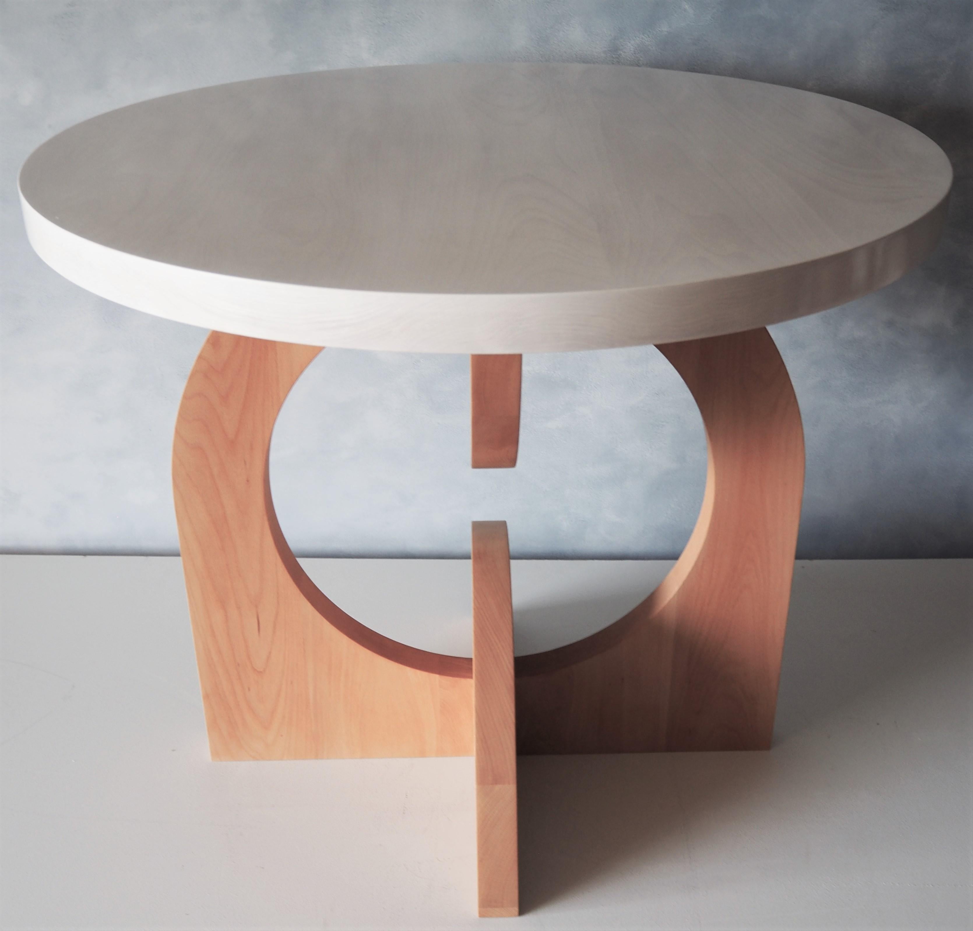 North American White and Beech Round Dual Crescent Dining Table by MSJ Furniture Studio