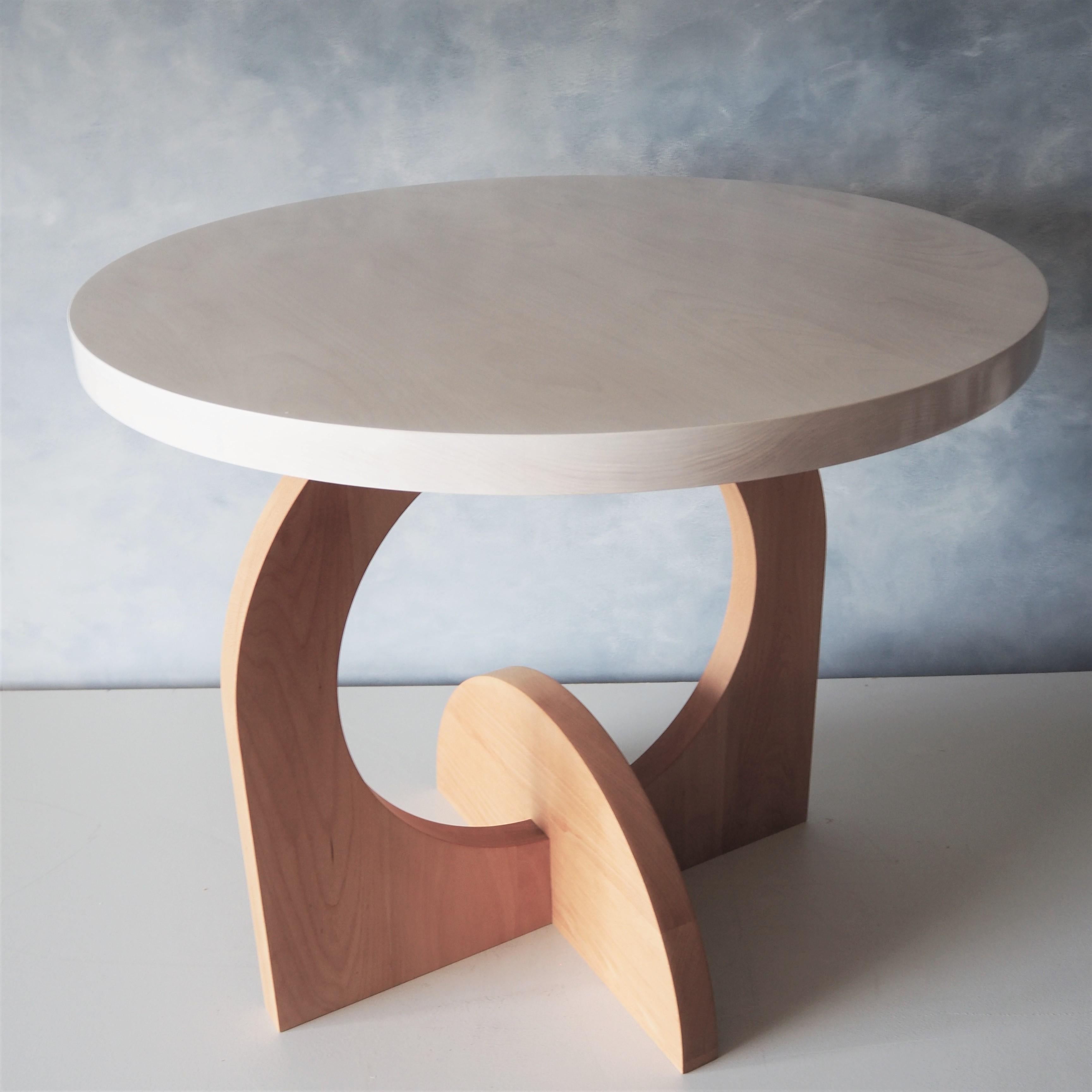 Contemporary White and Beech Round Crescent Dining Table by MSJ Furniture Studio