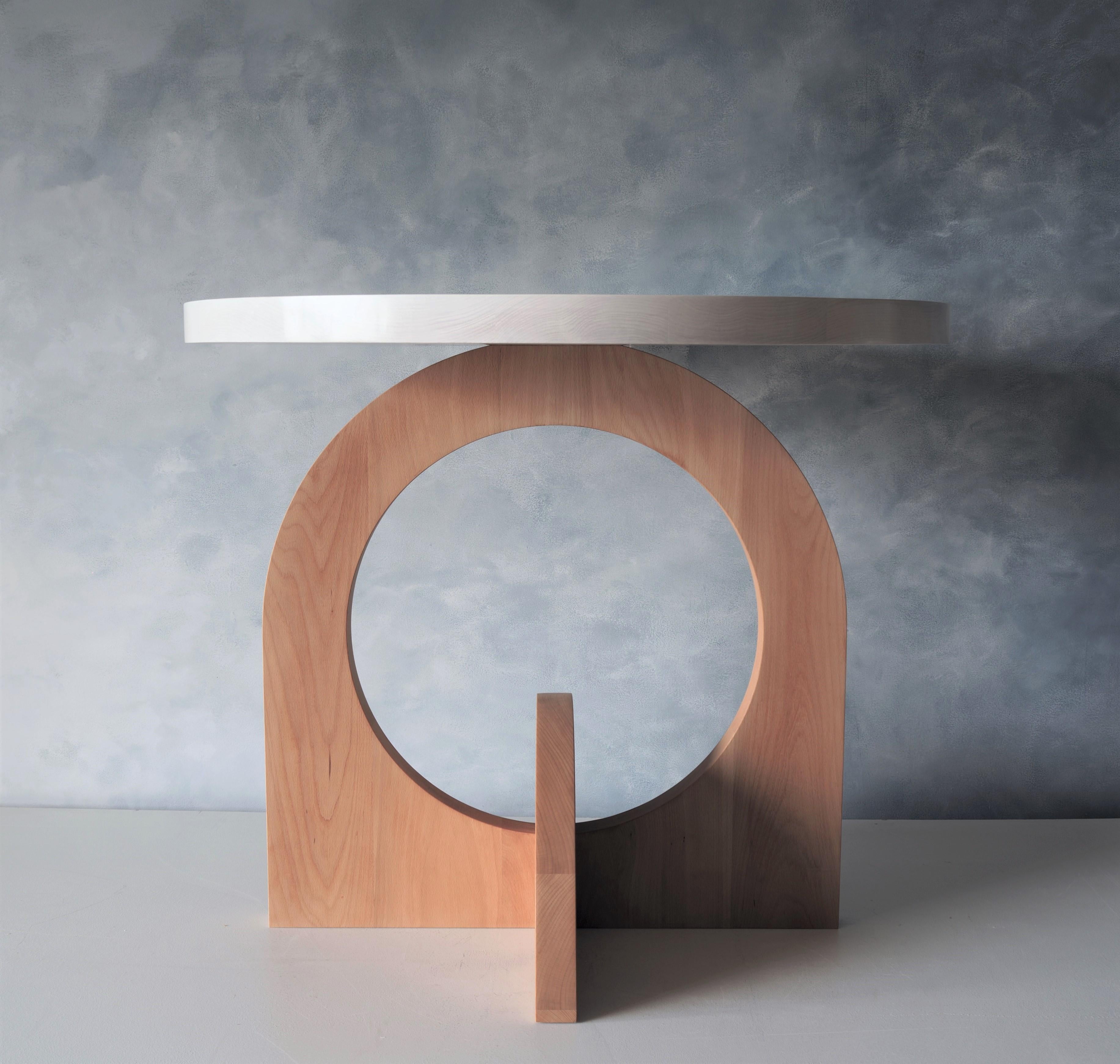 White and Beech Round Crescent Dining Table by MSJ Furniture Studio 1