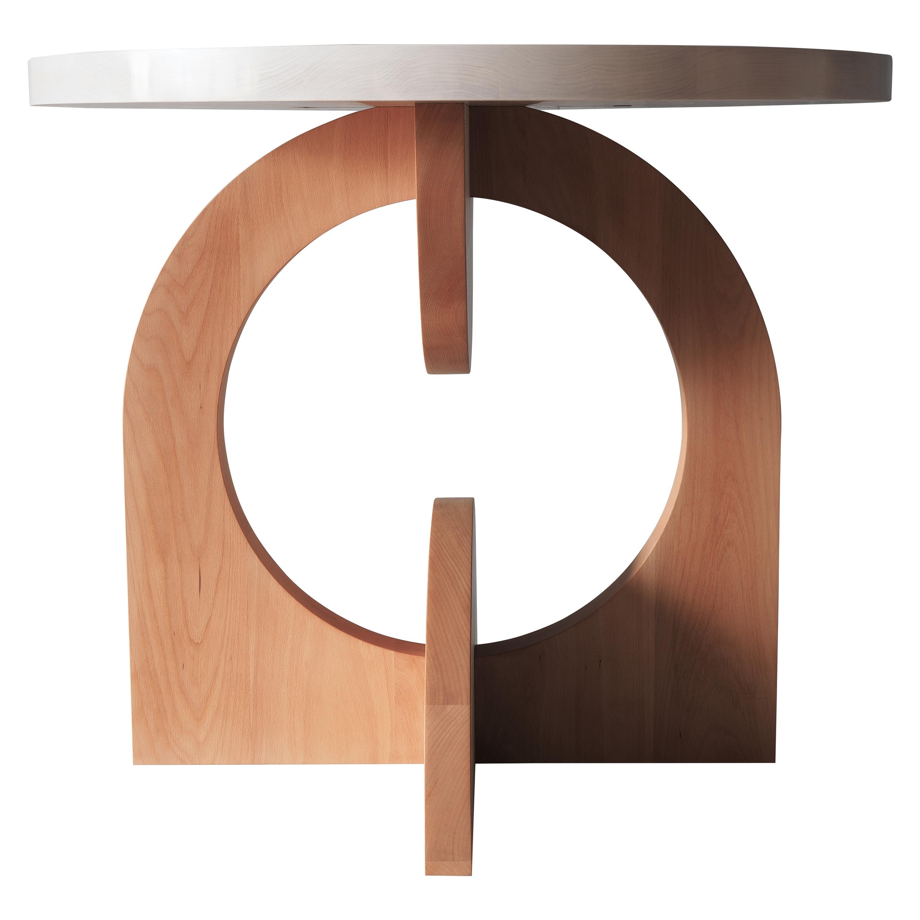 White and Beech Round Dual Crescent Dining Table by MSJ Furniture Studio