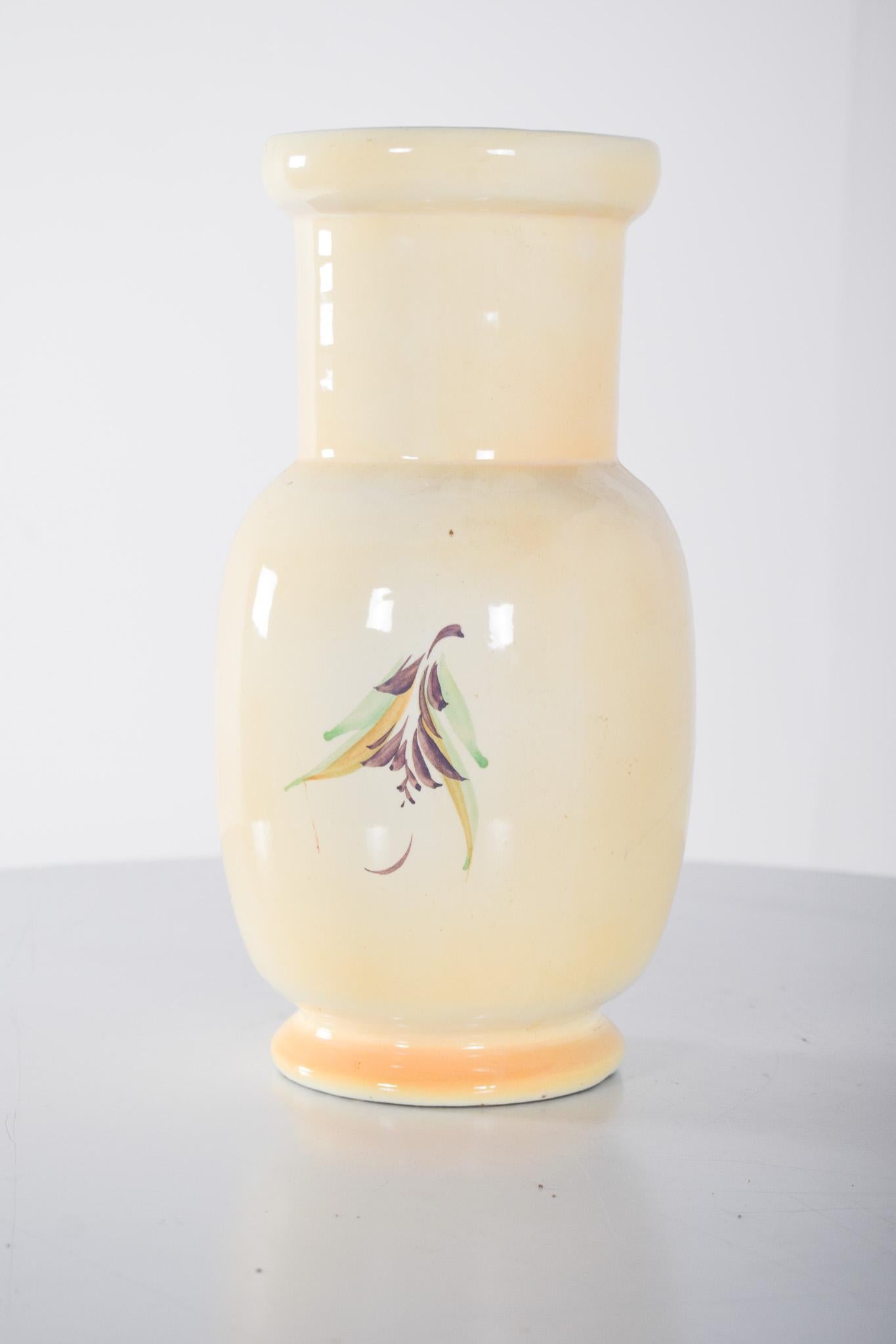 Mid-Century Modern Round Beige Ceramic Vase For Sale