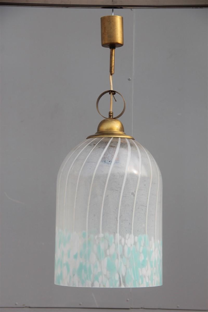 Mid-Century Modern Round Bell Ceiling Lamp Vistosi Murrina Murano 1960 Brass Satin Heavenly White For Sale