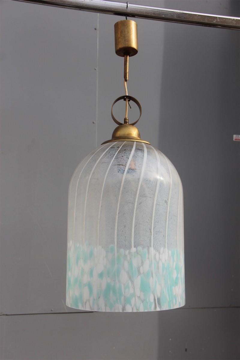 Mid-20th Century Round Bell Ceiling Lamp Vistosi Murrina Murano 1960 Brass Satin Heavenly White For Sale