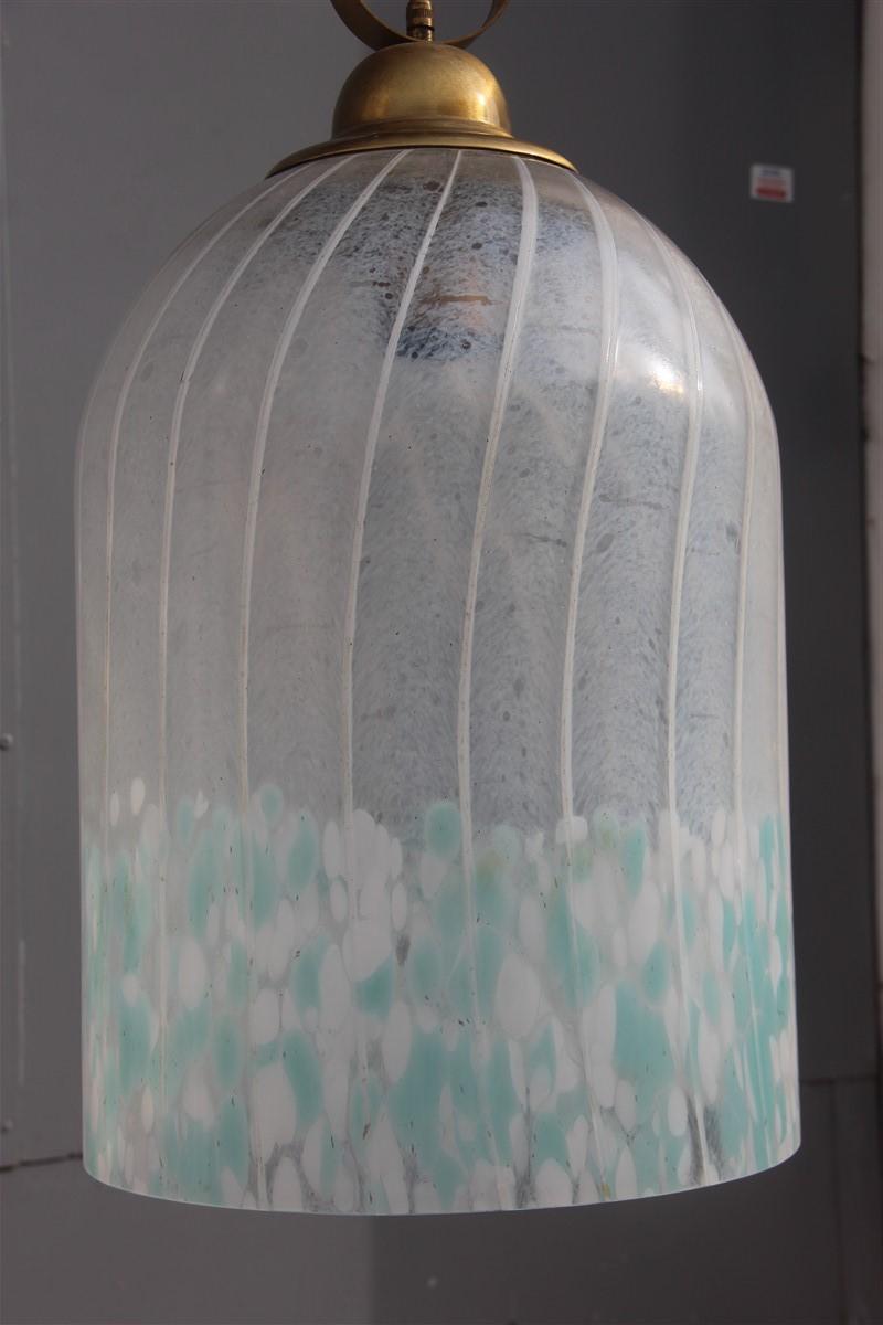 Round Bell Ceiling Lamp Vistosi Murrina Murano 1960 Brass Satin Heavenly White For Sale 1