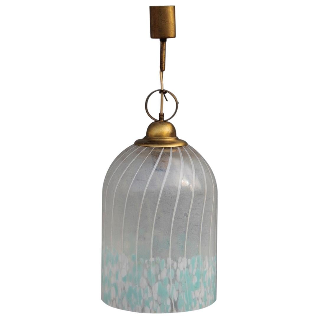 Round Bell Ceiling Lamp Vistosi Murrina Murano 1960 Brass Satin Heavenly White For Sale