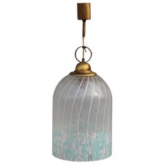 Round Bell Ceiling Lamp Vistosi Murrina Murano 1960 Brass Satin Heavenly White
