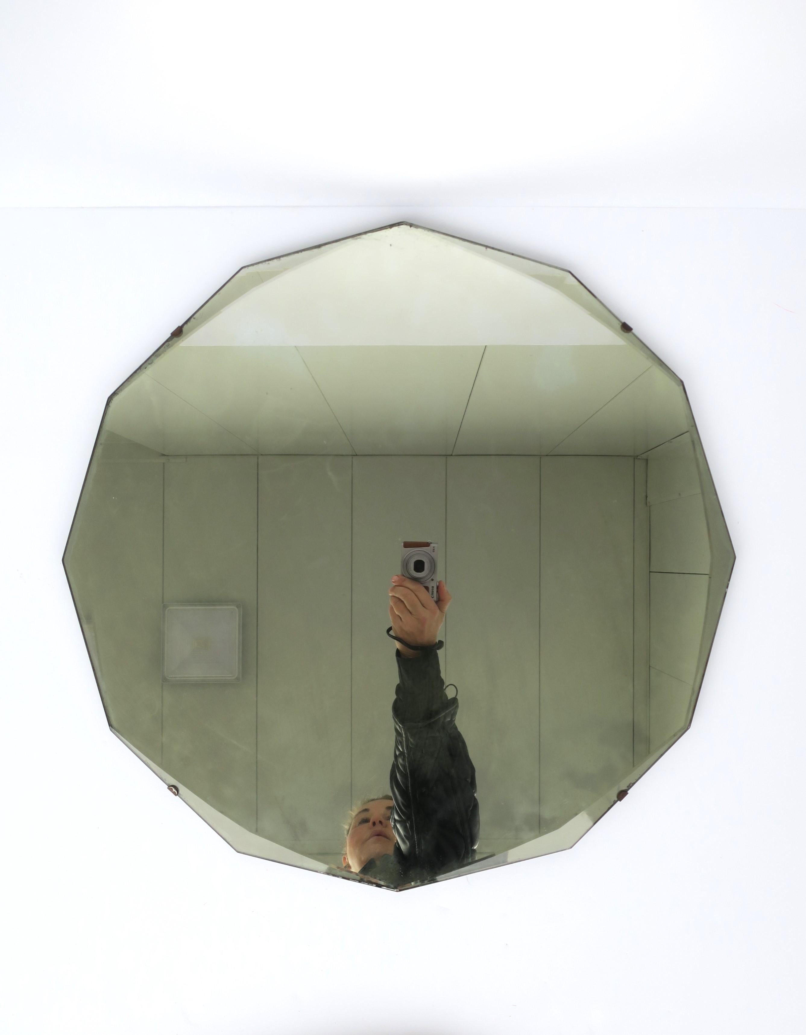 European Round Beveled Glass Wall Mirror Hollywood Regency Style, circa 1940s For Sale