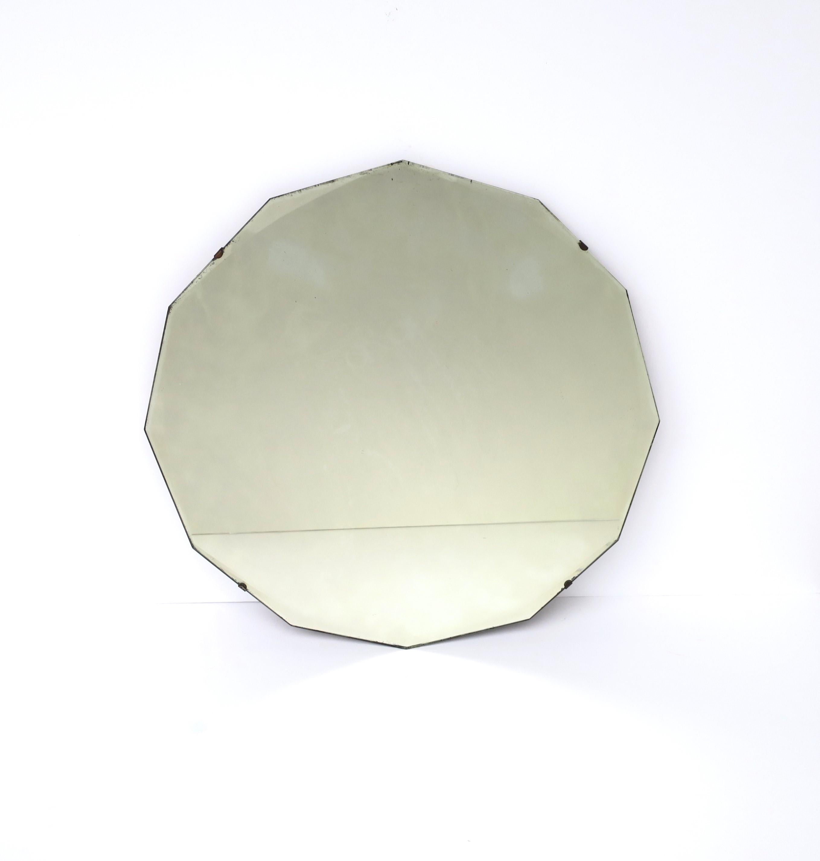 Mid-20th Century Round Beveled Glass Wall Mirror Hollywood Regency Style, circa 1940s For Sale
