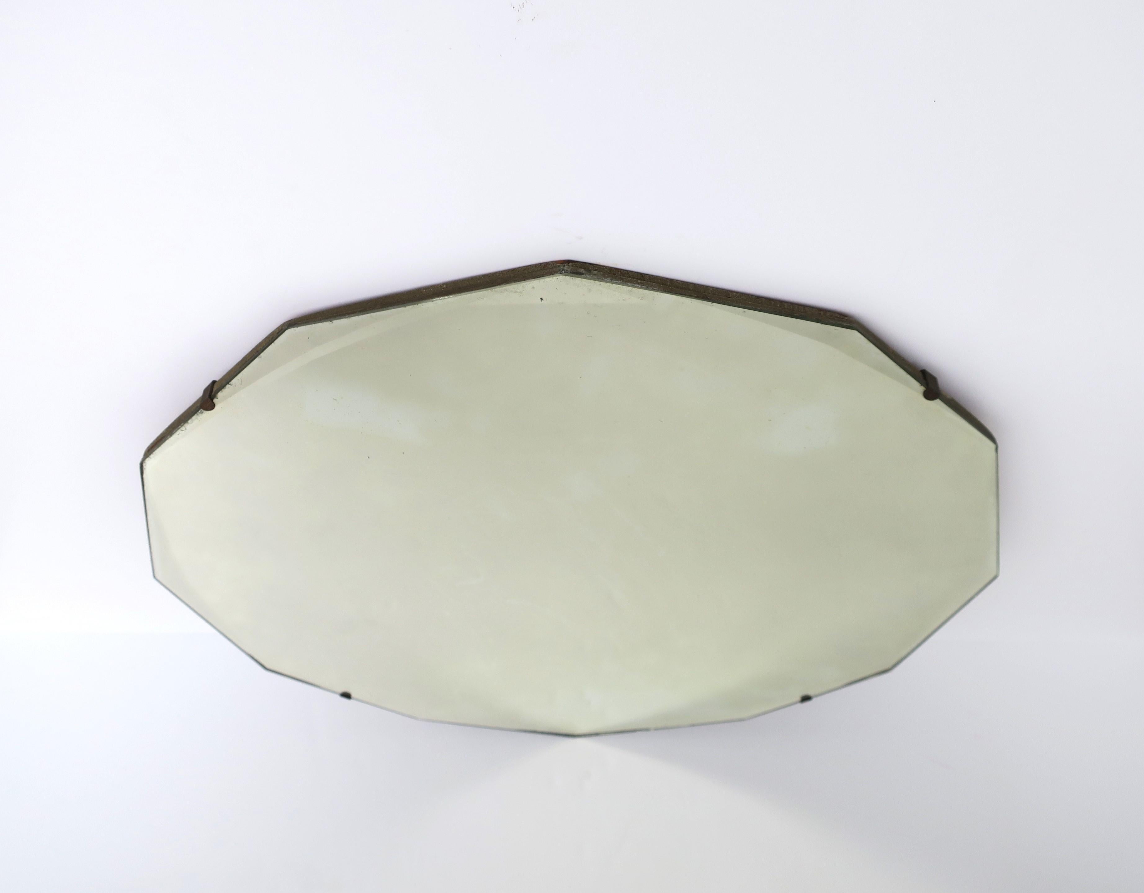 Wood Round Beveled Glass Wall Mirror Hollywood Regency Style, circa 1940s For Sale