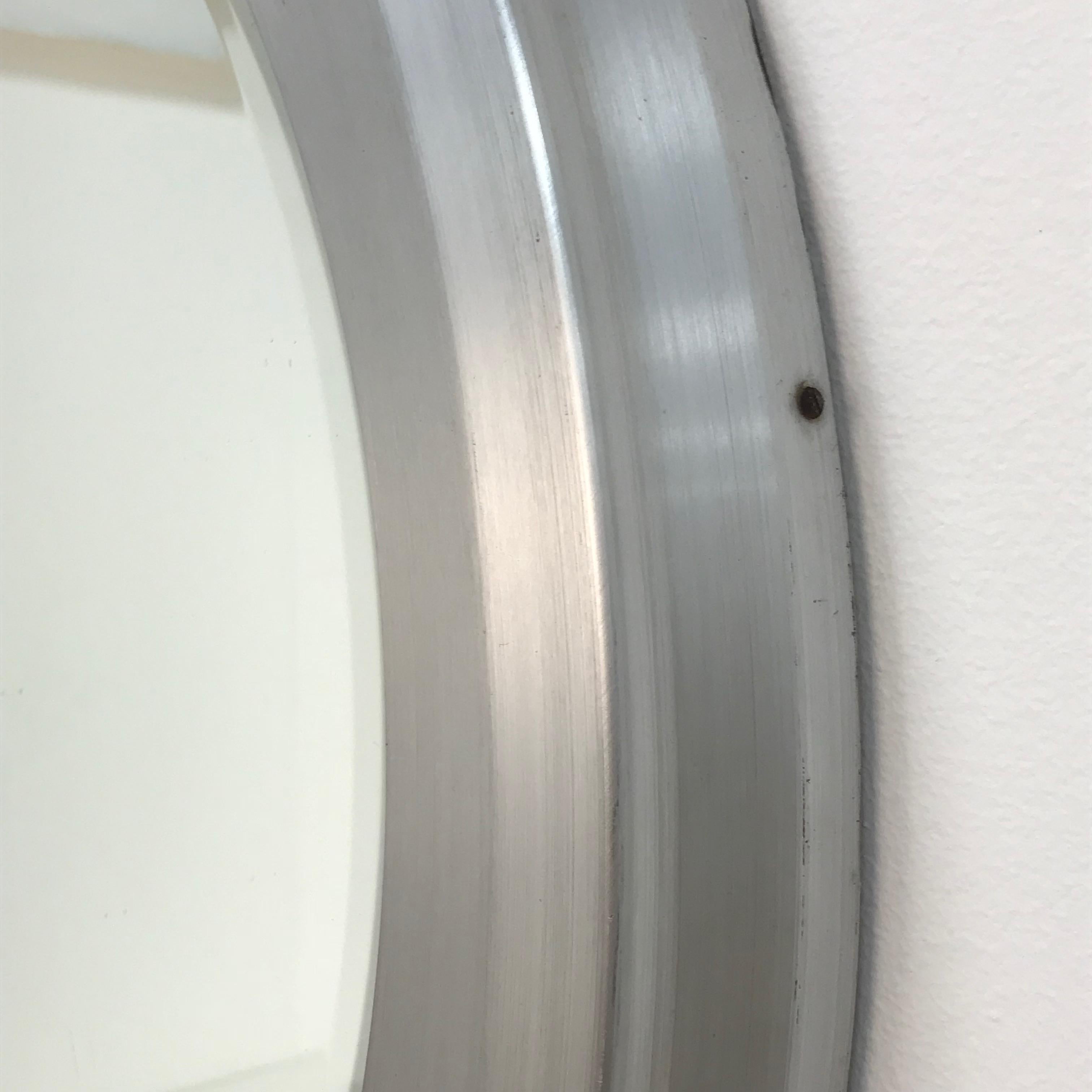 Round Beveled Mirror, Aluminum Frame, 1960s Midcentury, Italy, Artemide Style 3