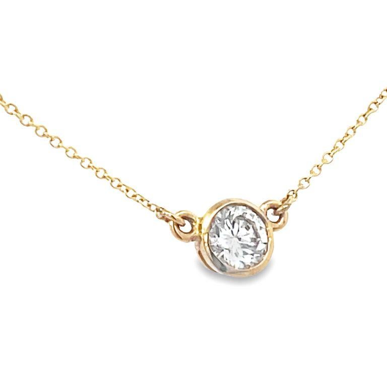 Modern Round Bezel Diamond Solitaire Pendant Necklace 0.76 Carat in 14k Yellow Gold  For Sale