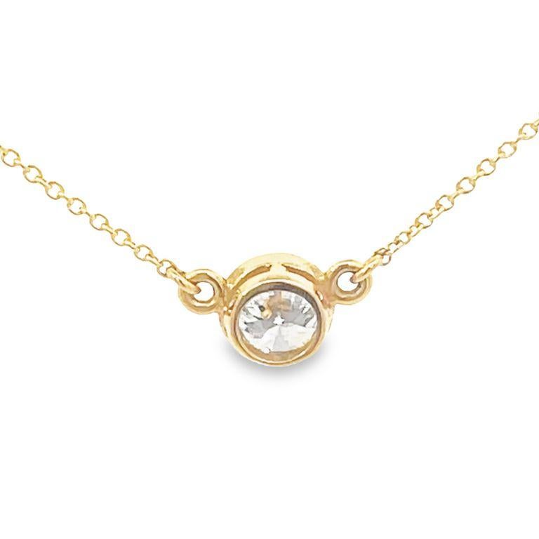 Round Cut Round Bezel Diamond Solitaire Pendant Necklace 0.76 Carat in 14k Yellow Gold  For Sale