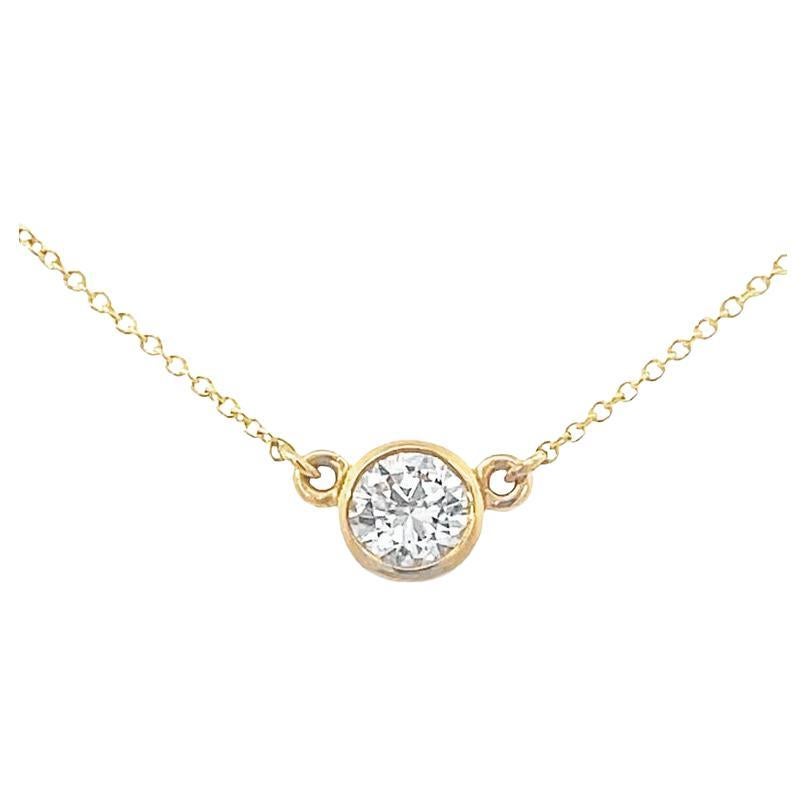 Round Bezel Diamond Solitaire Pendant Necklace 0.76 Carat in 14k Yellow Gold  For Sale