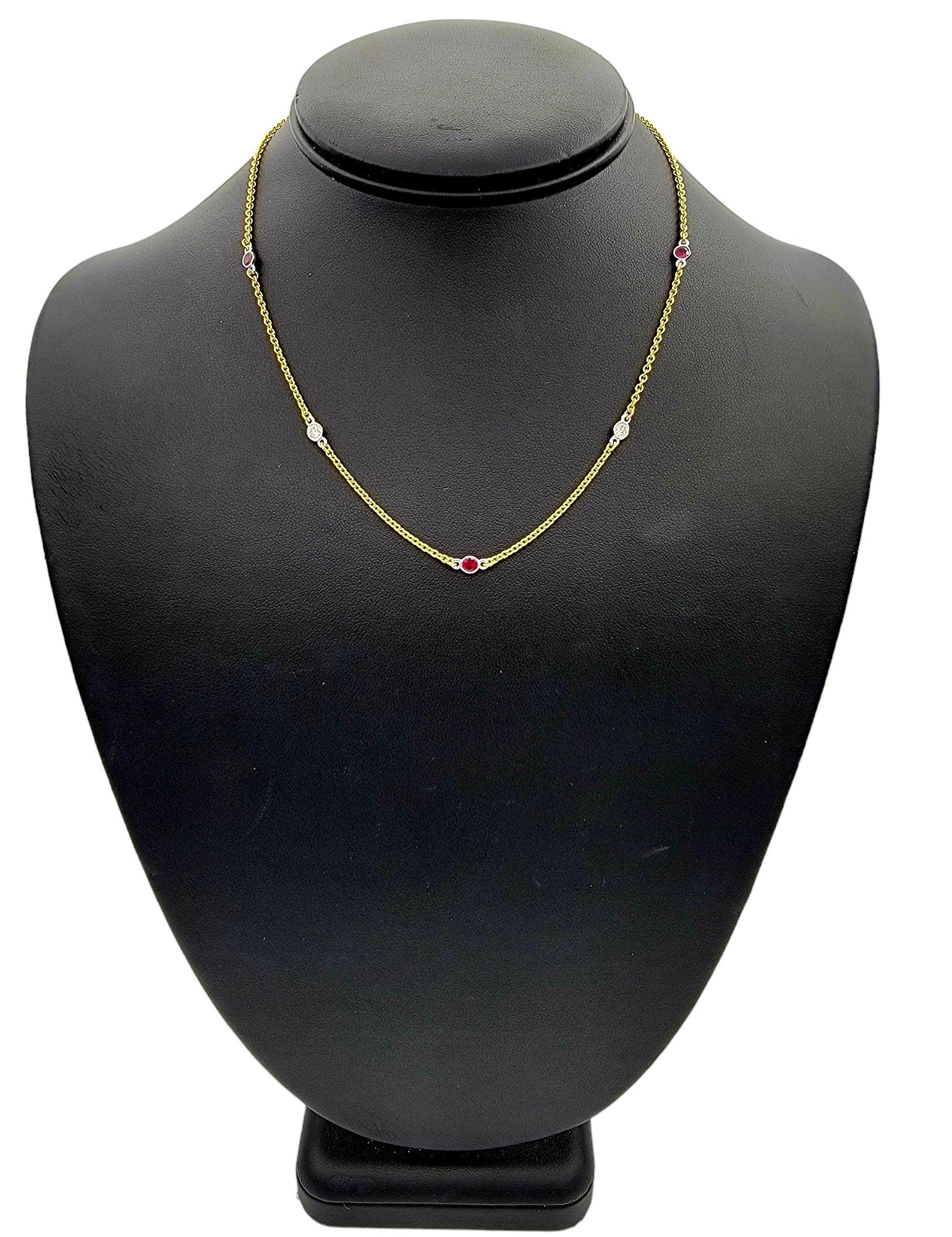 Halskette aus 18 Karat Gelbgold mit runden Diamanten und Rubinen in Lünettenfassung im Angebot 4