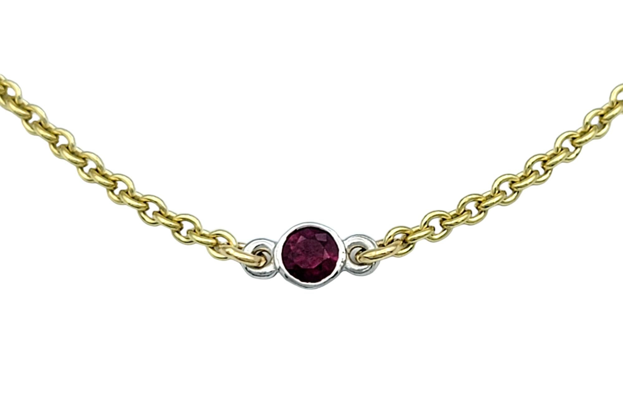 Round Bezel Set Diamond and Ruby Station Necklace Set in 18 Karat Yellow Gold In Good Condition For Sale In Scottsdale, AZ
