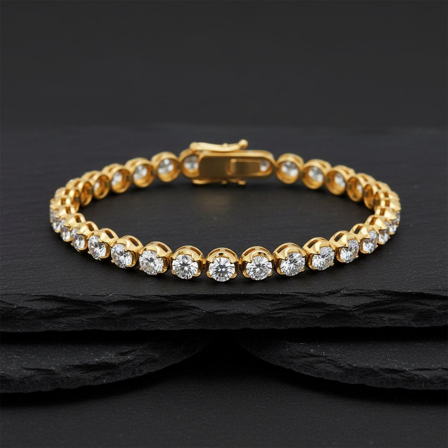Bracciale da tennis dritto in oro 14K (richiesta 18k) con diamante naturale incastonato a cesto rotondo In condizioni Nuovo in vendita a Los Angeles, CA