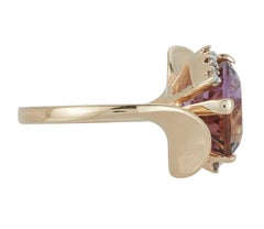 Round Bicolor Ametrine Citrine Amethyst Diamond Swirl Ring 14 Karat Yellow Gold