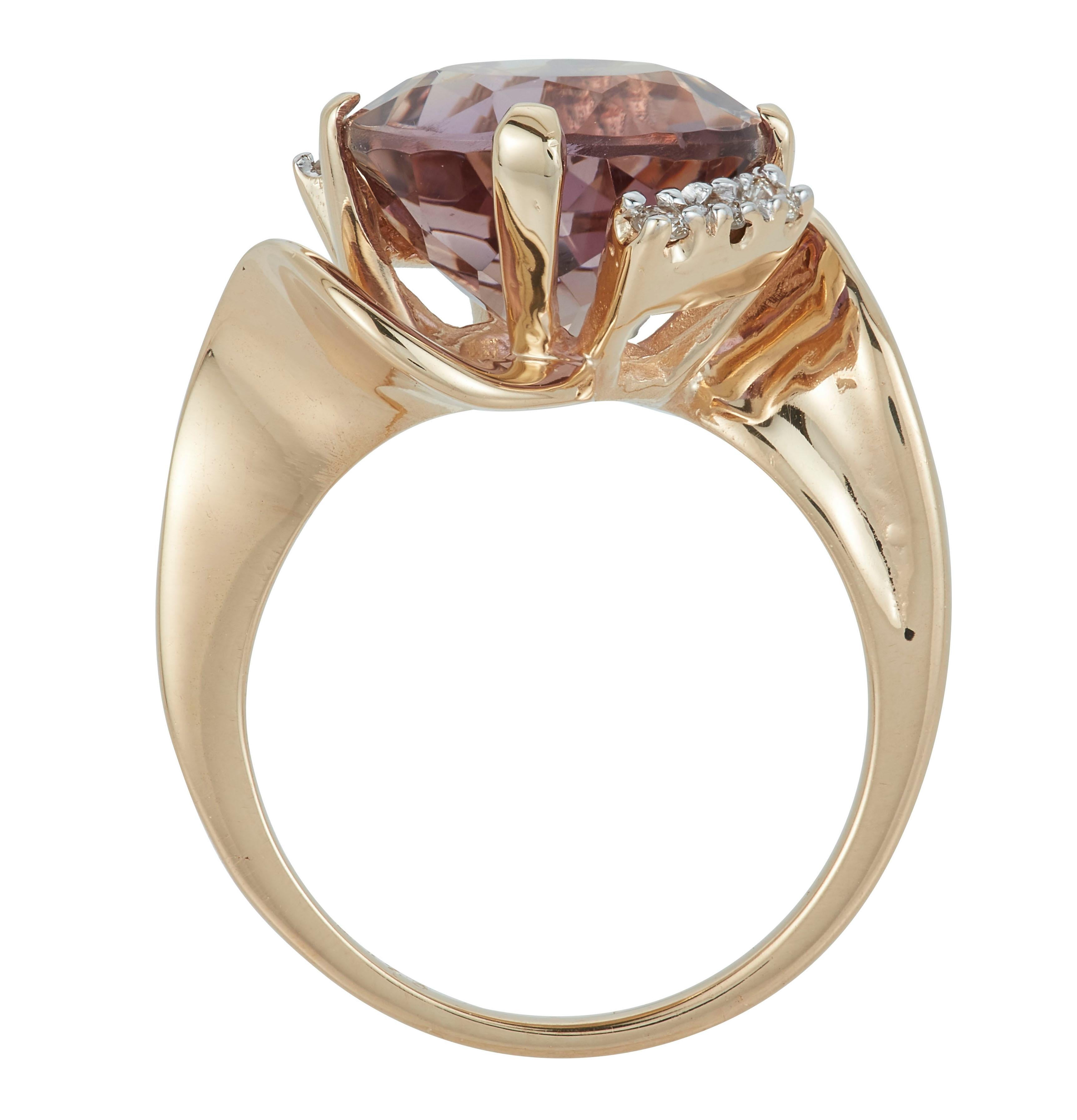Contemporary Round Bicolor Ametrine Citrine Amethyst Diamond Swirl Ring 14 Karat Yellow Gold